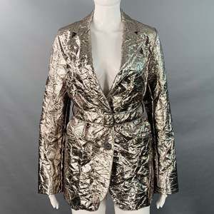 SIES MARJAN Metallic Silver Polyester Blend Notch Lapel Belted Jacket